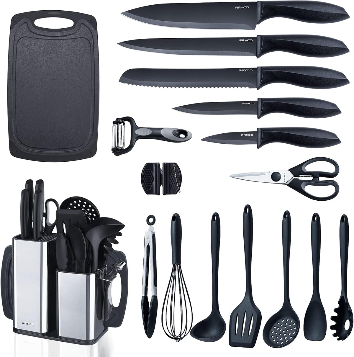 Kitchen Utensils Set,18-Piece Cooking Utensils and Knife Set,Black