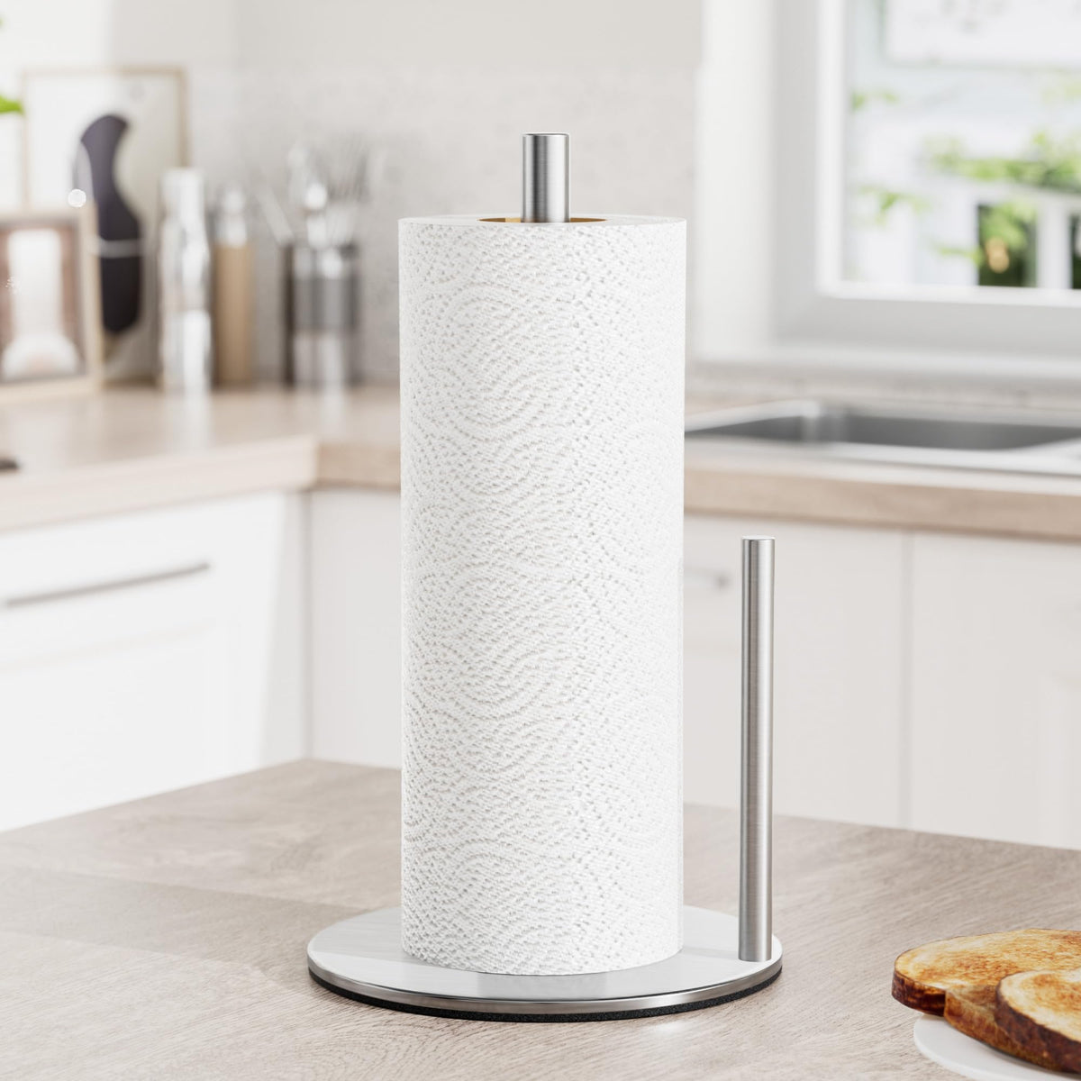 Paper Towel Holder Black Stainless Steel Kitchen Countertop Roll Organizer