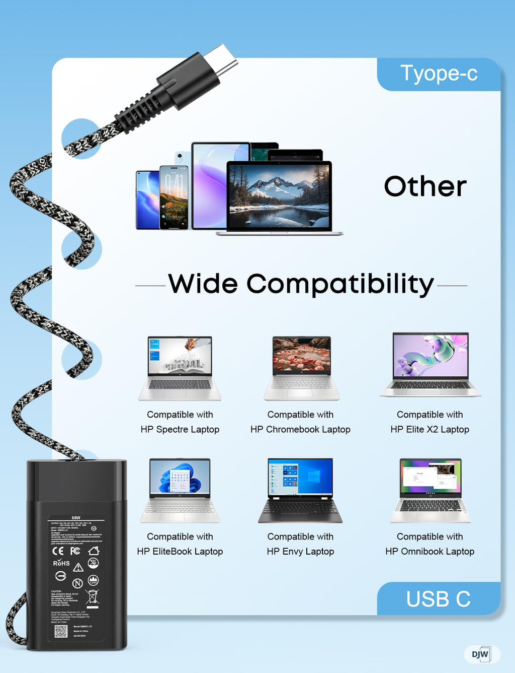 130W USB C Laptop Charger Compatible with Dell Precision 5570 5560 5550 5530 5760 5750 3560 Latitude 7410 7310 7210 9410 9510 5420 5520 5510 XPS 15 17 2in1 9575 9500 9700 Power Cord