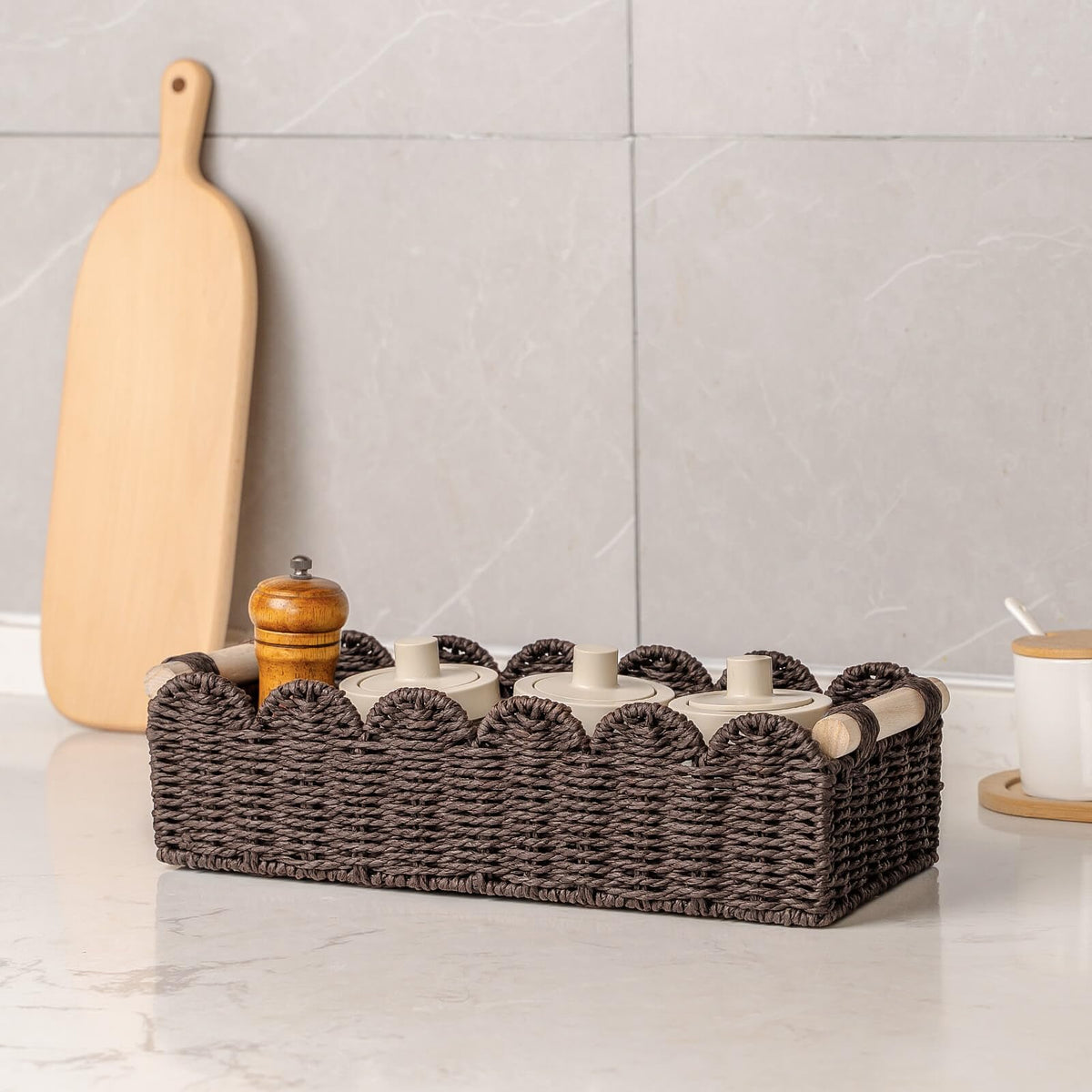 CubesLand Scalloped Toilet Paper Storage Basket W/Handle for Home Decor