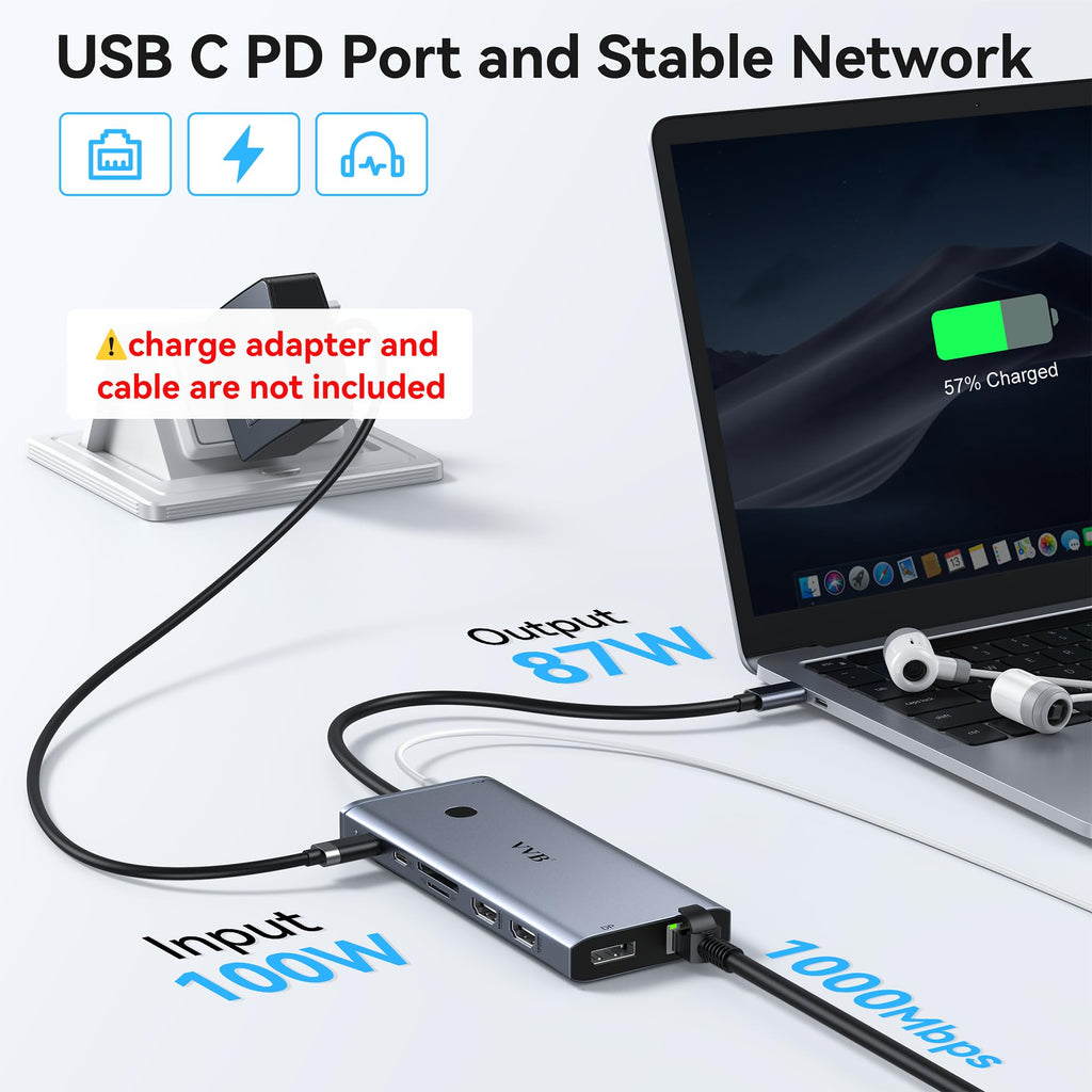 USB C Laptop Docking Station Dual Monitor HDMI USB C Hub Multiport Adapter