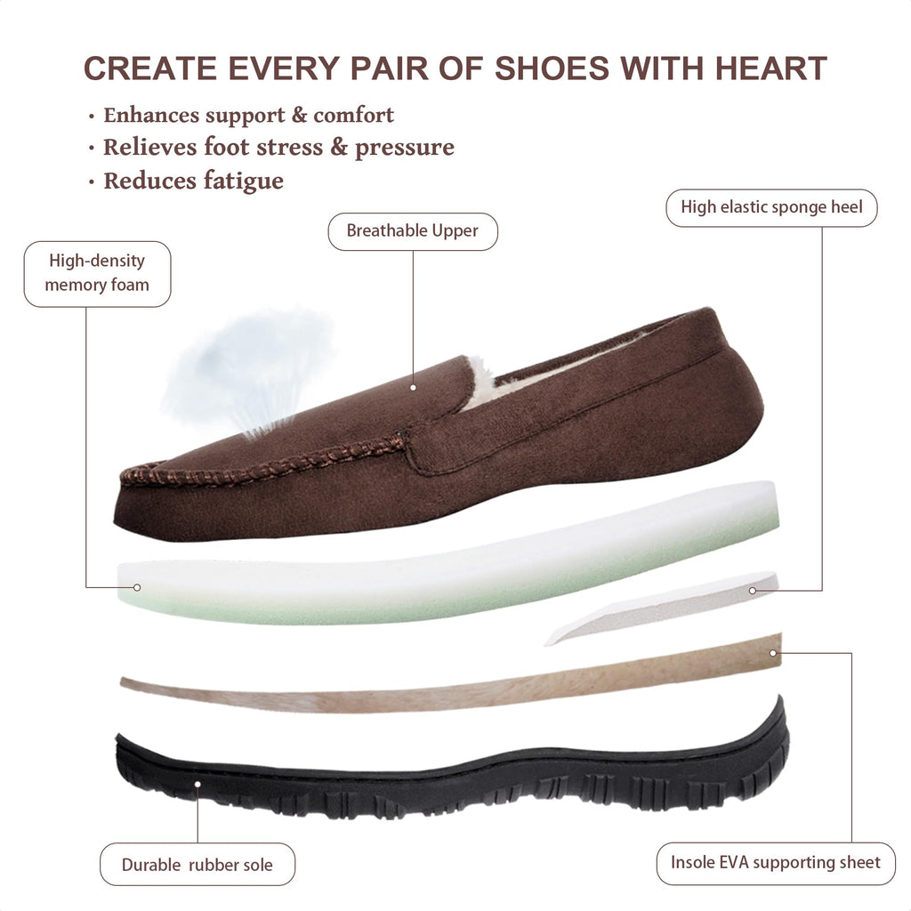 shoeslocker Men's Slippers Indoor Outdoor Warm Soft Plush Memory Foam House Slippers for Men Comfortable Bedroom Moccasin Slipper Non-Slip