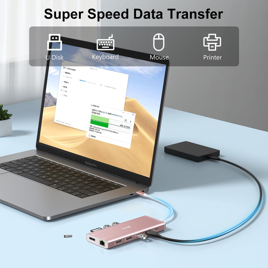 USB C Laptop Docking Station Dual Monitor HDMI USB C Hub Multiport Adapter
