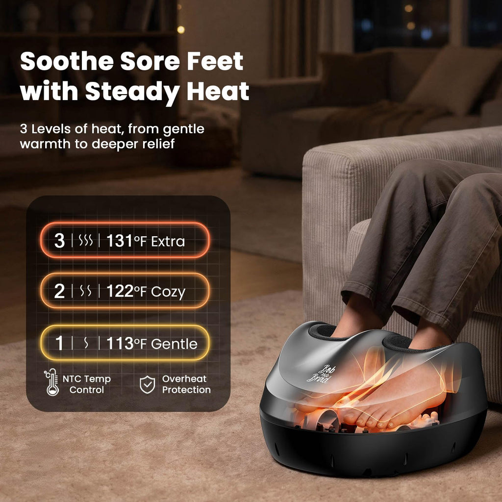 BOB AND BRAD Foot Massager Machine with Heat, FSA Eligible HSA Shiatsu Foot Massager for Plantar Fasciitis & Neuropathy with Kneading & Compression, Cordless Remote Control, Gift for Family, Size 14