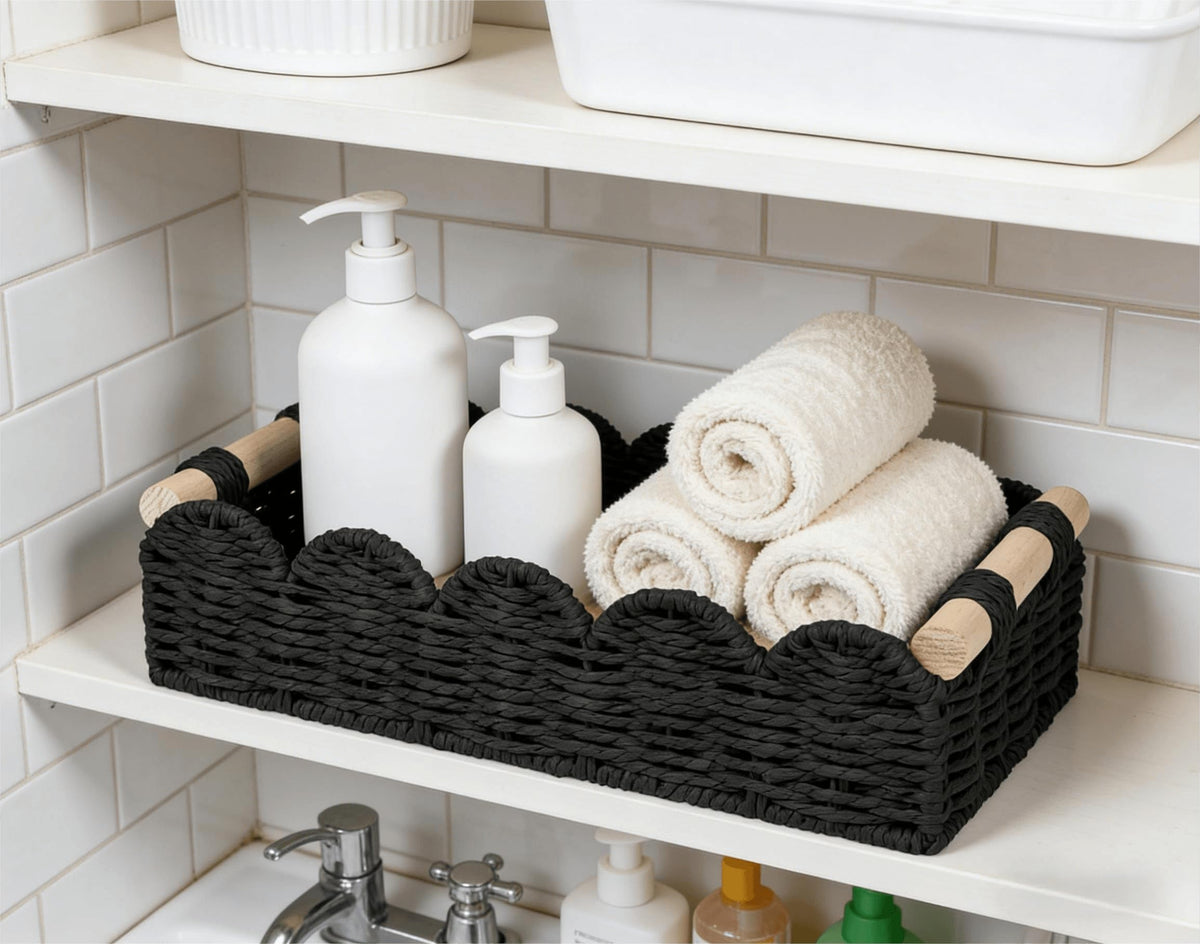CubesLand Scalloped Toilet Paper Storage Basket W/Handle for Home Decor