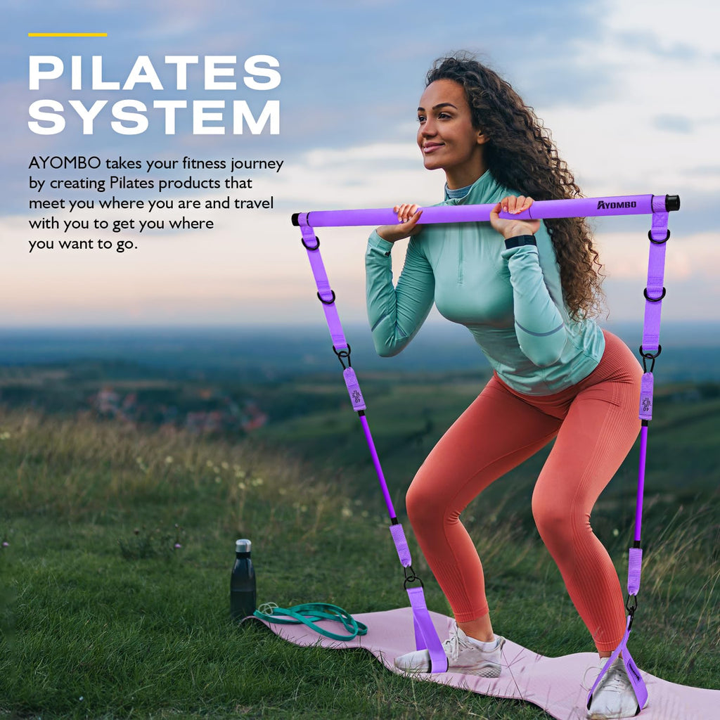 Pilates Bar Kit with Resistance Bands, Adjustable Pink Workout Set