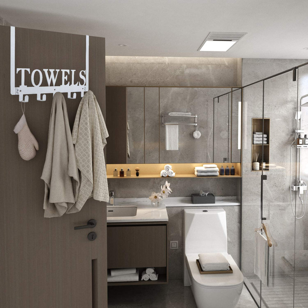 Kuhome Over The Door Hooks, Towel Holder for Bathroom, Door Mount Towel Rack Towel Hooks for Bedroom Beach Towels Bathrobe Wall Mount Hang on The Door Cabinet Cupboard Metal Sandblasted (Black)