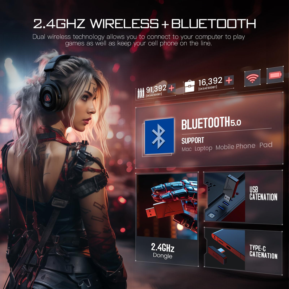 EKSA E900 Pro USB Gaming Headset for PC, 7.1 Surround Sound, 50MM Driver