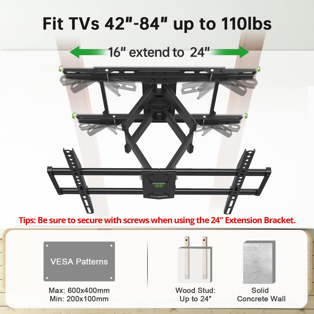 USX MOUNT Full Motion TV Wall Mount for Large TVs 42-97 Inch up to 150 lbs