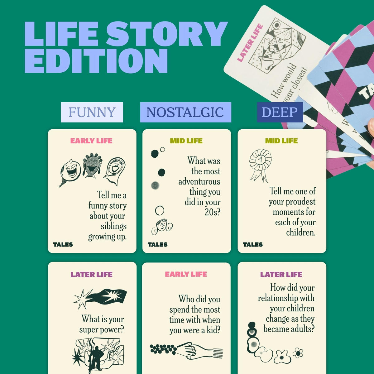 TALES 150 Conversation Cards, Kids Edition, Road Trip Game, Family Bonding