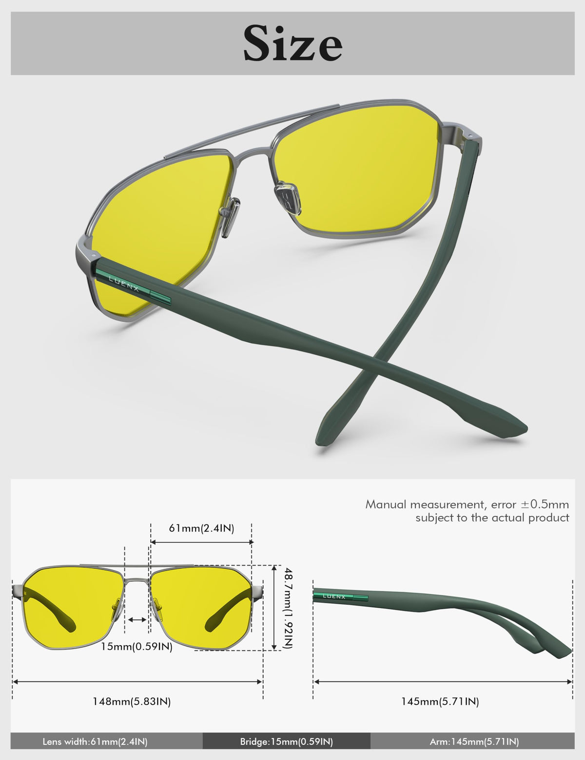 LUENX Aviator Polarized Sunglasses for Men: Square UV400 Driving
