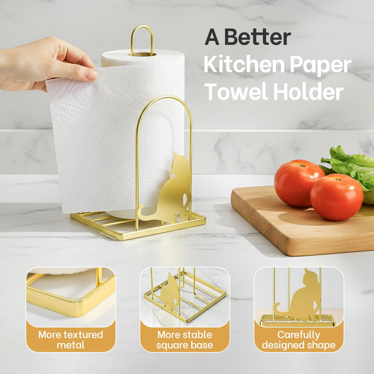 Paper Towel Holder, Kitchen Countertop Paper Towel Stand, Fits Standard Jumbo Roll in Dining Table or Bathroom, Metal Toilet Paper Dispenser with Heavy Duty Base (Black)