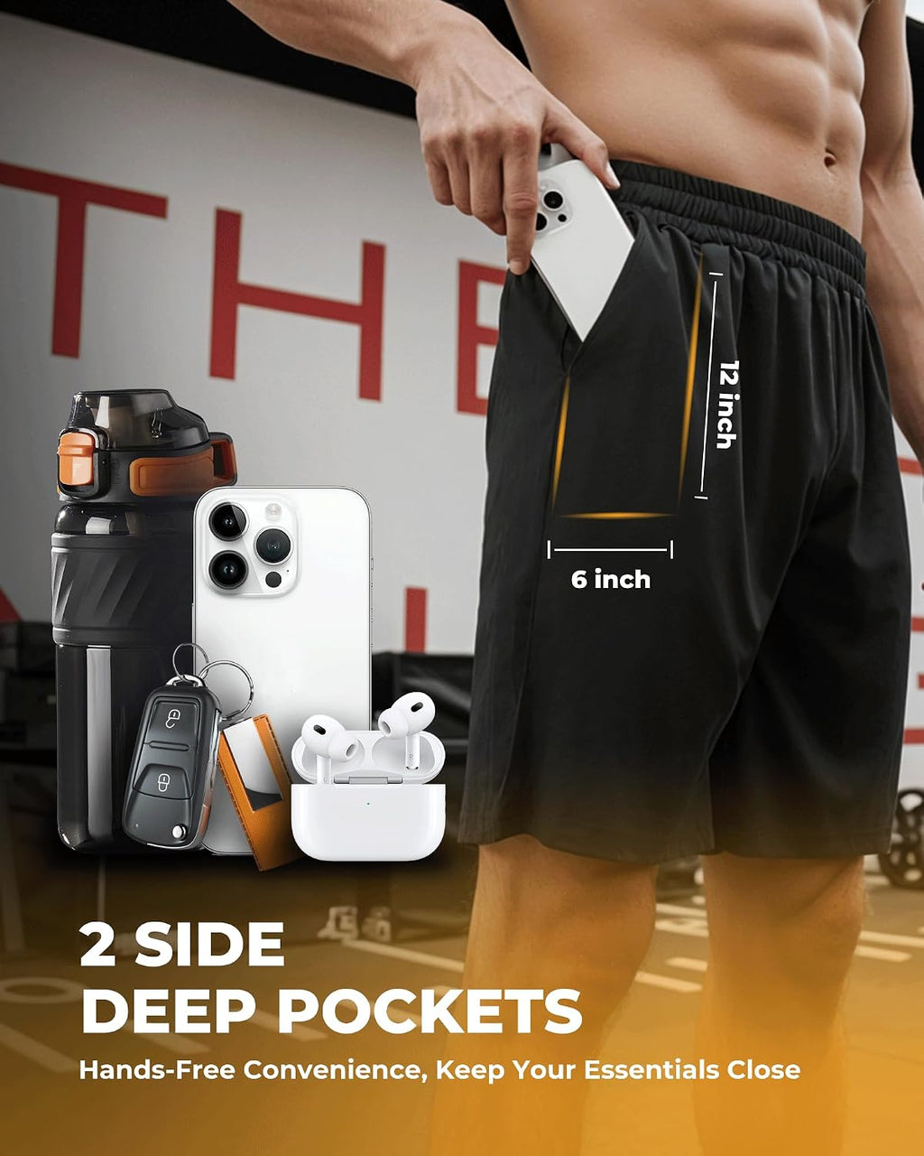 2 Pack Mens Gym Basketball Shorts - Athletic Black Workout Quick Dry Shorts