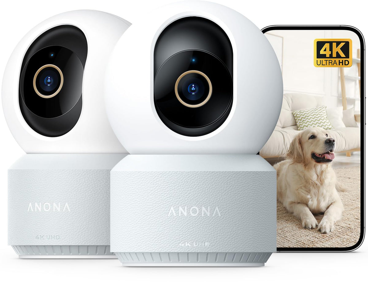 Anona 4K UHD Indoor Camera, Pet/Dog/Baby Security Camera with Phone App, 360°Pan-Tilt, 2.4G/5G Dual-Band Wi-Fi 6, Auto-Tracking, Person/Pet/Baby Crying Detection, Privacy Mode, Two-Way Audio, 4 Pack