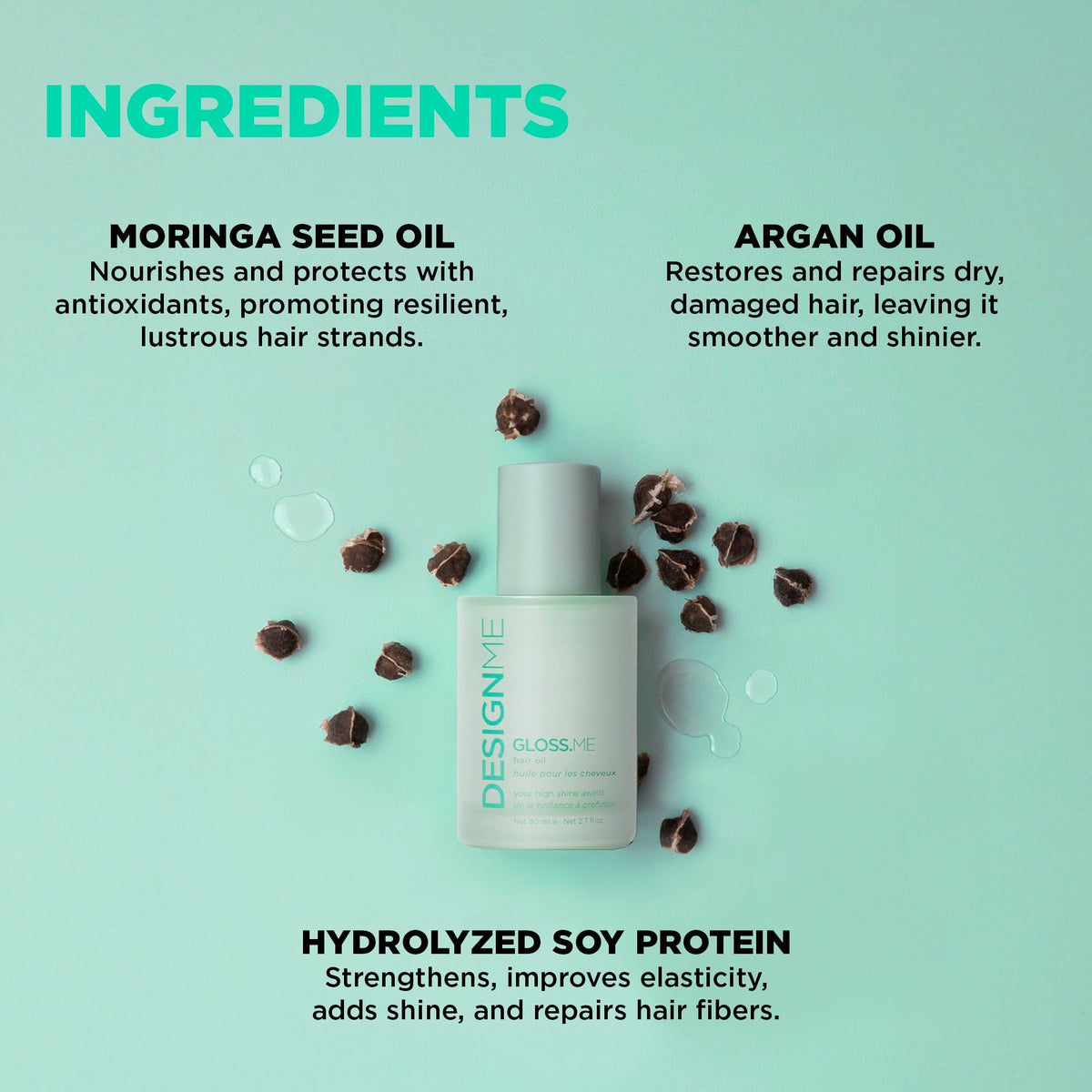 Design.Me GLOSS.ME Hair Oil Anti Frizz Hair Serum for Women | Argan Hair Oil Adds Shine, Smoothness, & Hydration | Paraben & Sulfate Free Straight, Wavy, Coily, or Curly Hair Serum