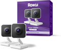 Roku Indoor Camera, Home Security with 1080p HD Color Night Vision, 2-Pack