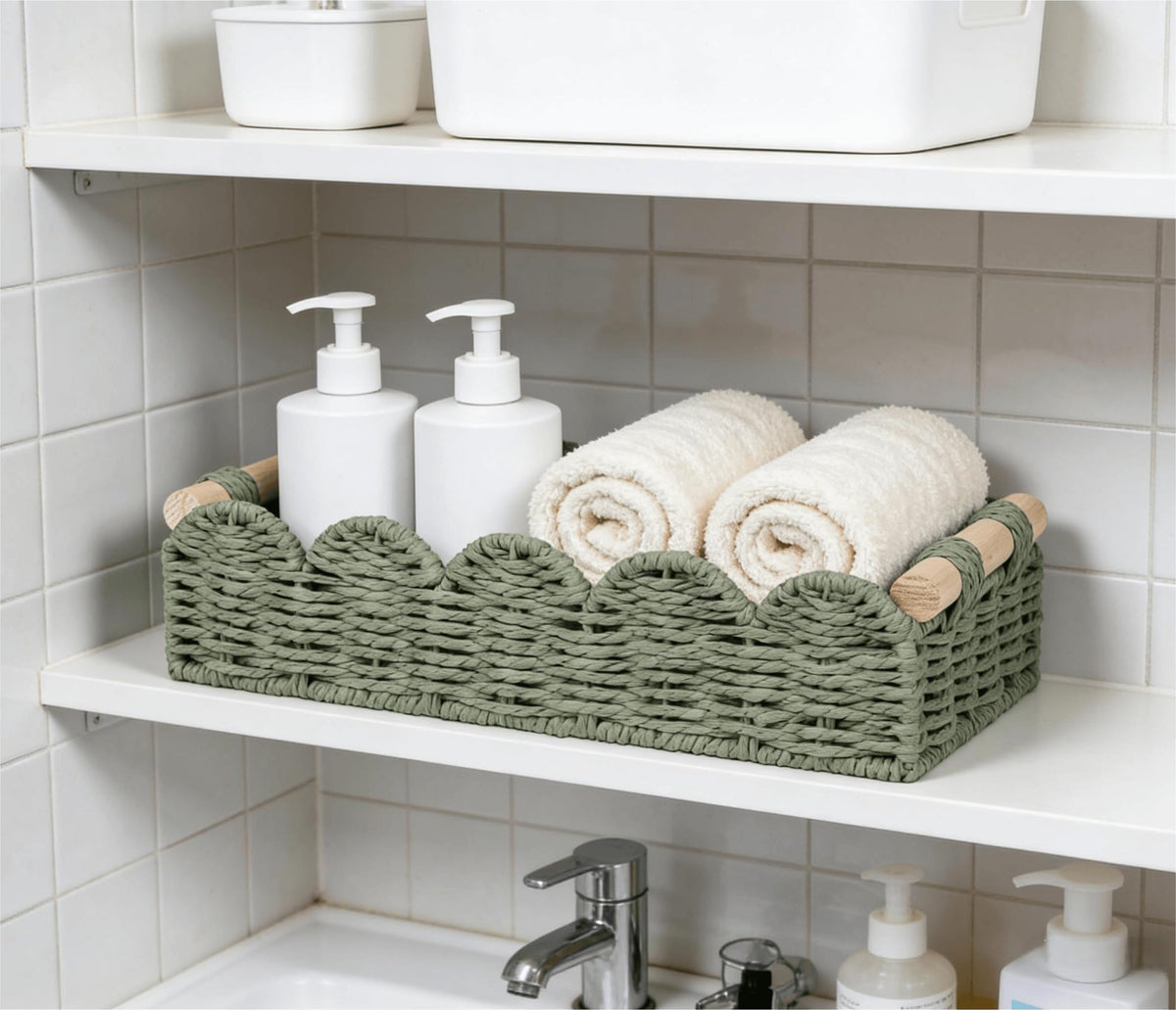 CubesLand Scalloped Toilet Paper Storage Basket W/Handle for Home Decor