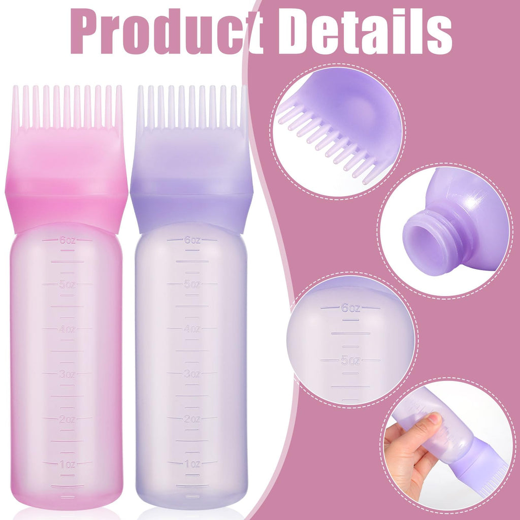 Pimoys 2Pcs 6Oz Root Comb Hair Dye Oil Applicator Bottles For Scalp, Purple