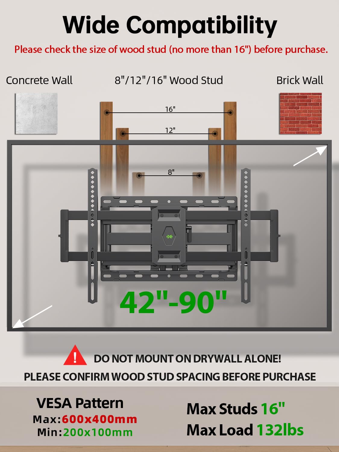 USX MOUNT Full Motion TV Wall Mount for Large TVs 42-97 Inch up to 150 lbs