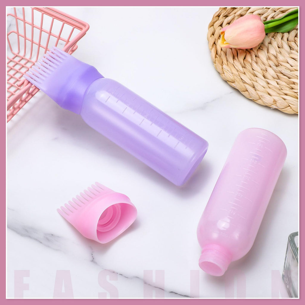 Pimoys 2Pcs 6Oz Root Comb Hair Dye Oil Applicator Bottles For Scalp, Purple