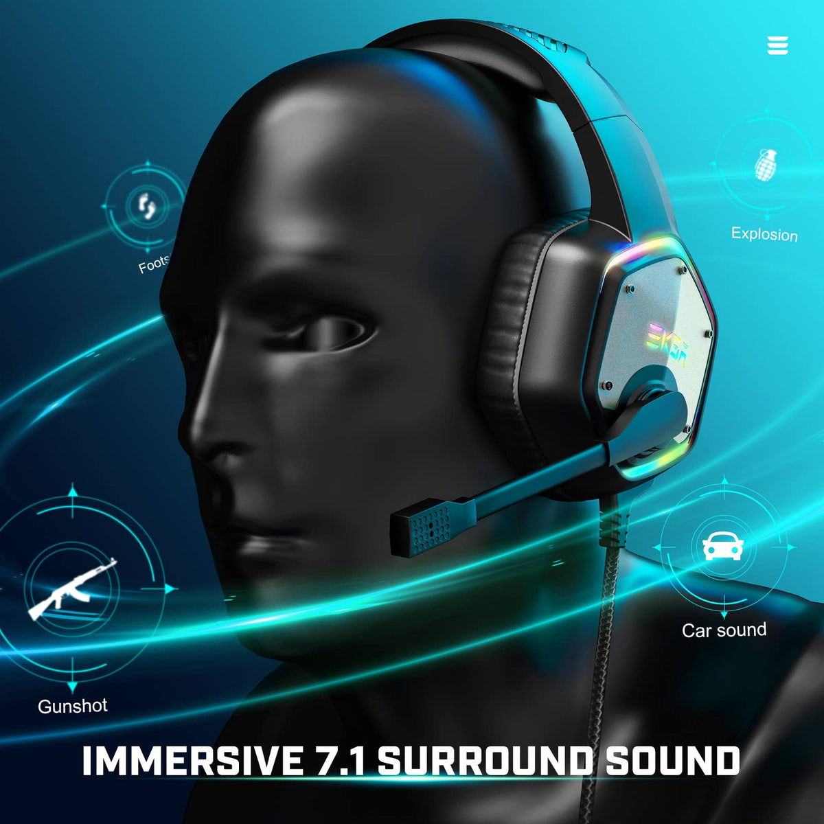 EKSA E1000 USB PC Gaming Headset with Mic, 7.1 Surround Sound