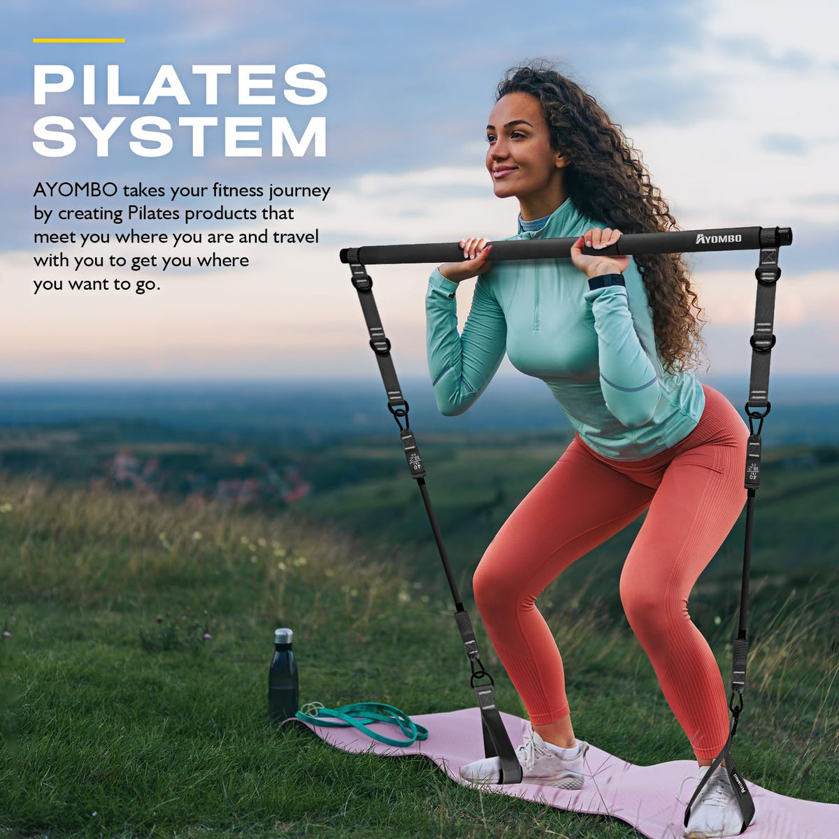 Pilates Bar Kit with Resistance Bands, Adjustable Pink Workout Set