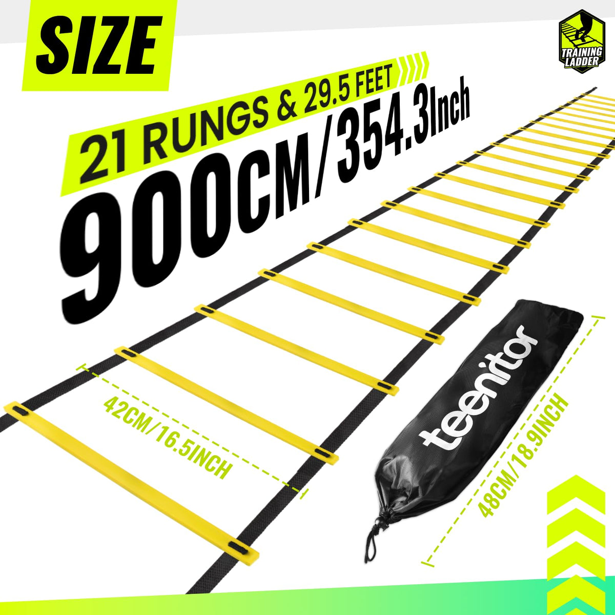 Teenitor Agility Ladder Speed Ladder Training Ladder for Soccer, Speed, Football Fitness Feet Training Carry Bag Agility Training Equipment 13 rungs, 23 feet
