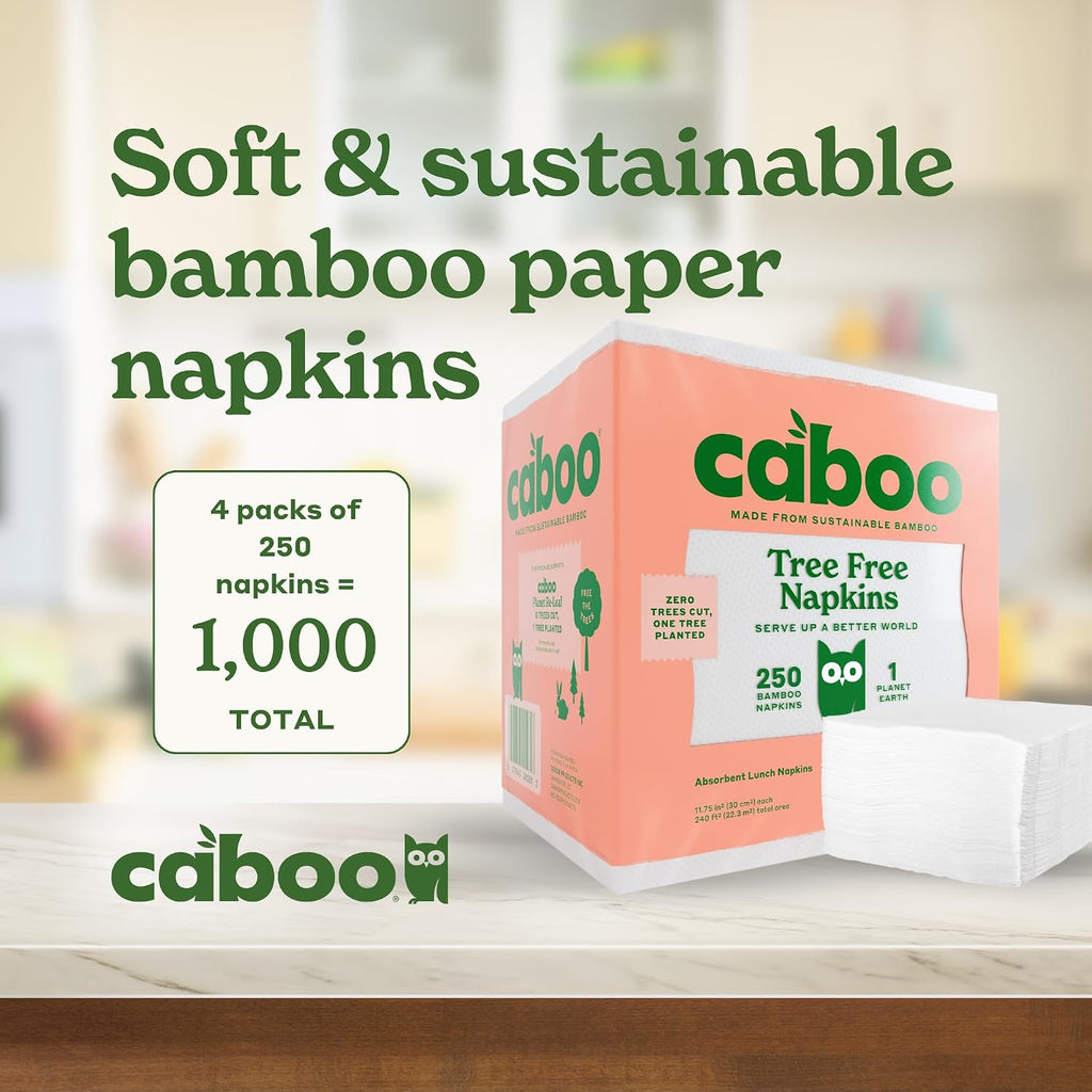 Caboo Tree Free Napkins, 4 Packs of 250, 1000 Total Napkins, Sustainable & Disposable Kitchen Napkin