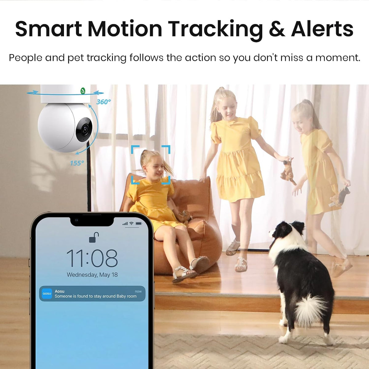 aosu 4MP Indoor Security Camera - Baby & Pet Monitoring with 5/2.4 GHz WiFi