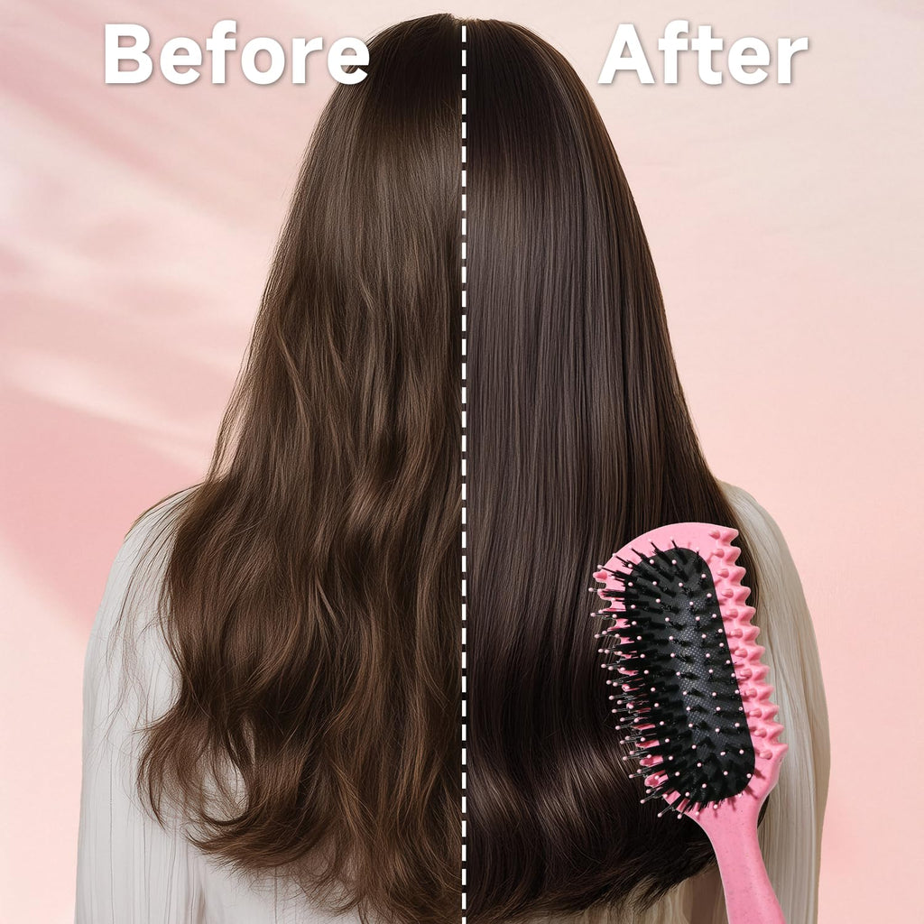 Women Electric Spray Air Cushion Massage Hair Comb, Self‑Cleaning Anti‑Tangle Anti‑Static Volumizing Brush, for Frizz Control Smooth Shine Daily Hair Care(Pink)