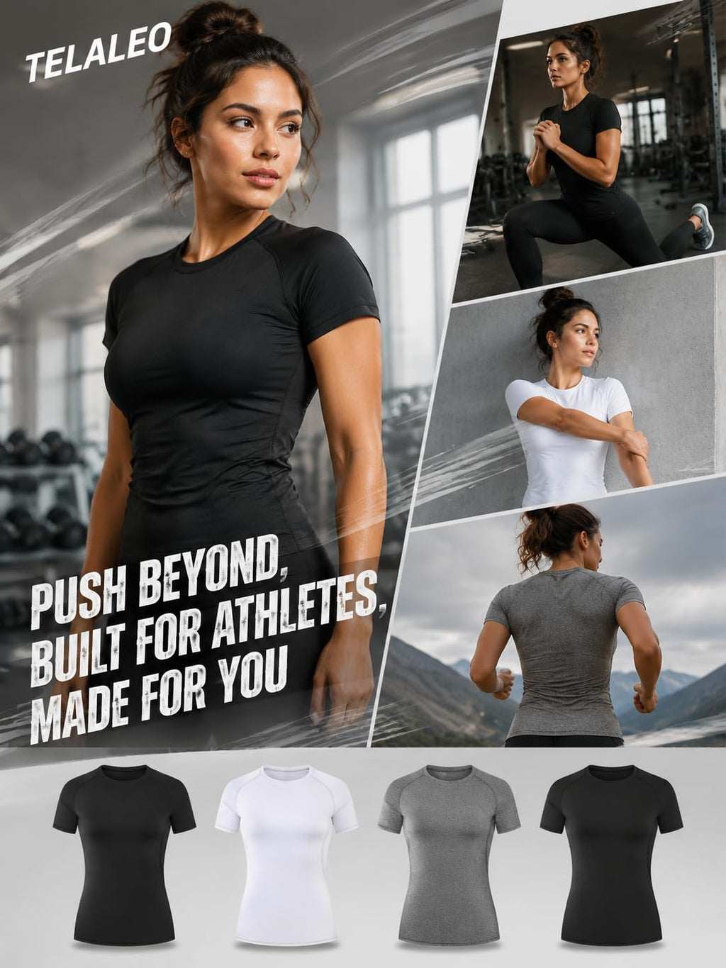 TELALEO 4 Pack Women's Short Sleeve Compression Shirt Workout Tops