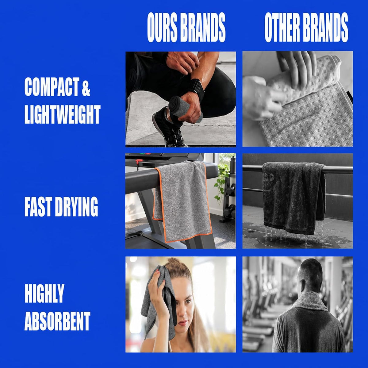 Microfiber Quick Dry Gym Towel, Lint Free Odor-Free Absorbent Fiber, Fast Drying, Men & Women Workout Gear for Body Sweat, Working Out, Towels (Grey, 5Pack - 16 * 27Inch)
