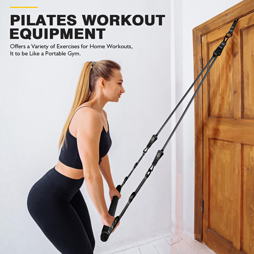 Pilates Bar Kit with Resistance Bands, Adjustable Pink Workout Set