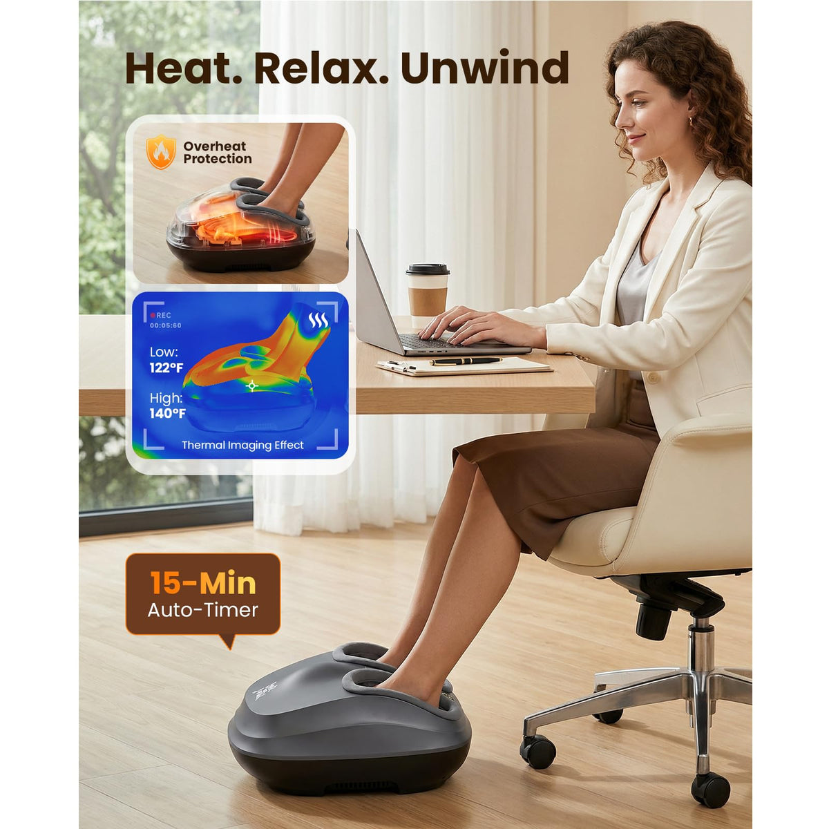 BOB AND BRAD Foot Massager Machine with Heat, FSA Eligible HSA Shiatsu Foot Massager for Plantar Fasciitis & Neuropathy with Kneading & Compression, Cordless Remote Control, Gift for Family, Size 14