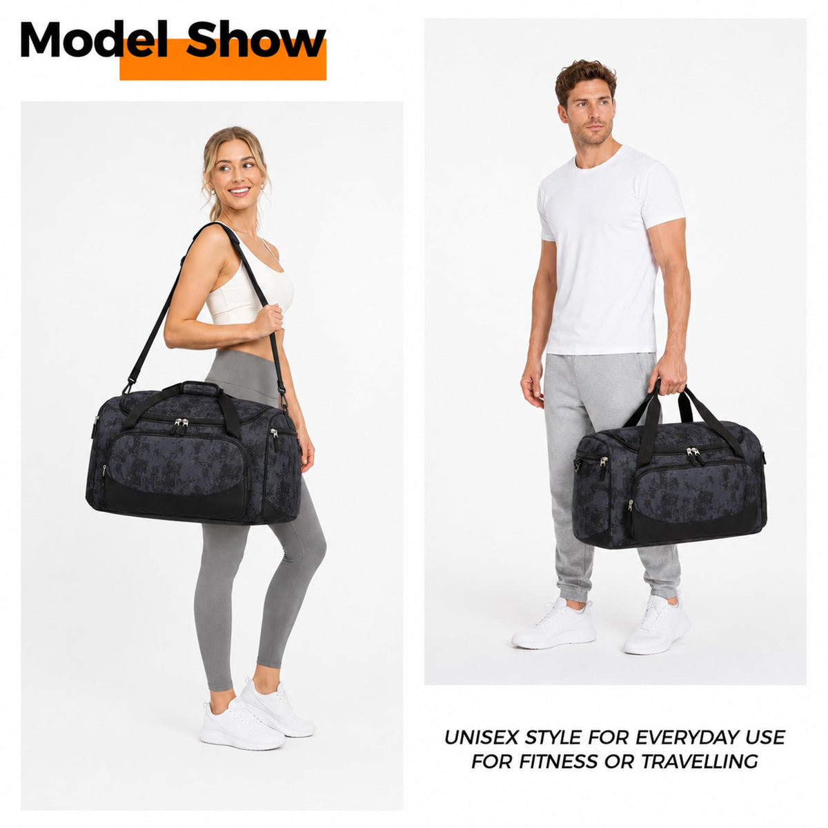 Gym Bag for Men & Women - 50L Large Duffle Bag for Travel, Black