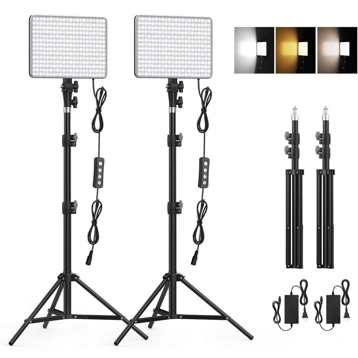 1-Pack LED Video Lighting Kit, Anautin 15W/1700Lux Photography Lighting with Tripod Stand, 2500-8500K Dimmable Streaming Light for Video Recording, Gaming, Podcast, Barber, Salon, TikTok, YouTube