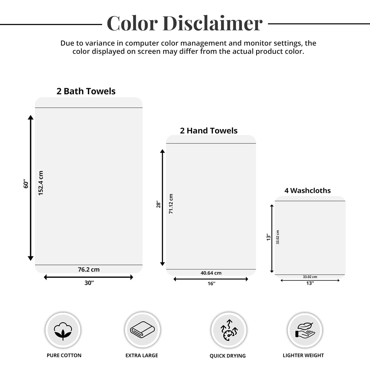Tens Towels 8 Piece Towel Set, 2 XL Bath, 2 Hand, 4 Washcloth, Black