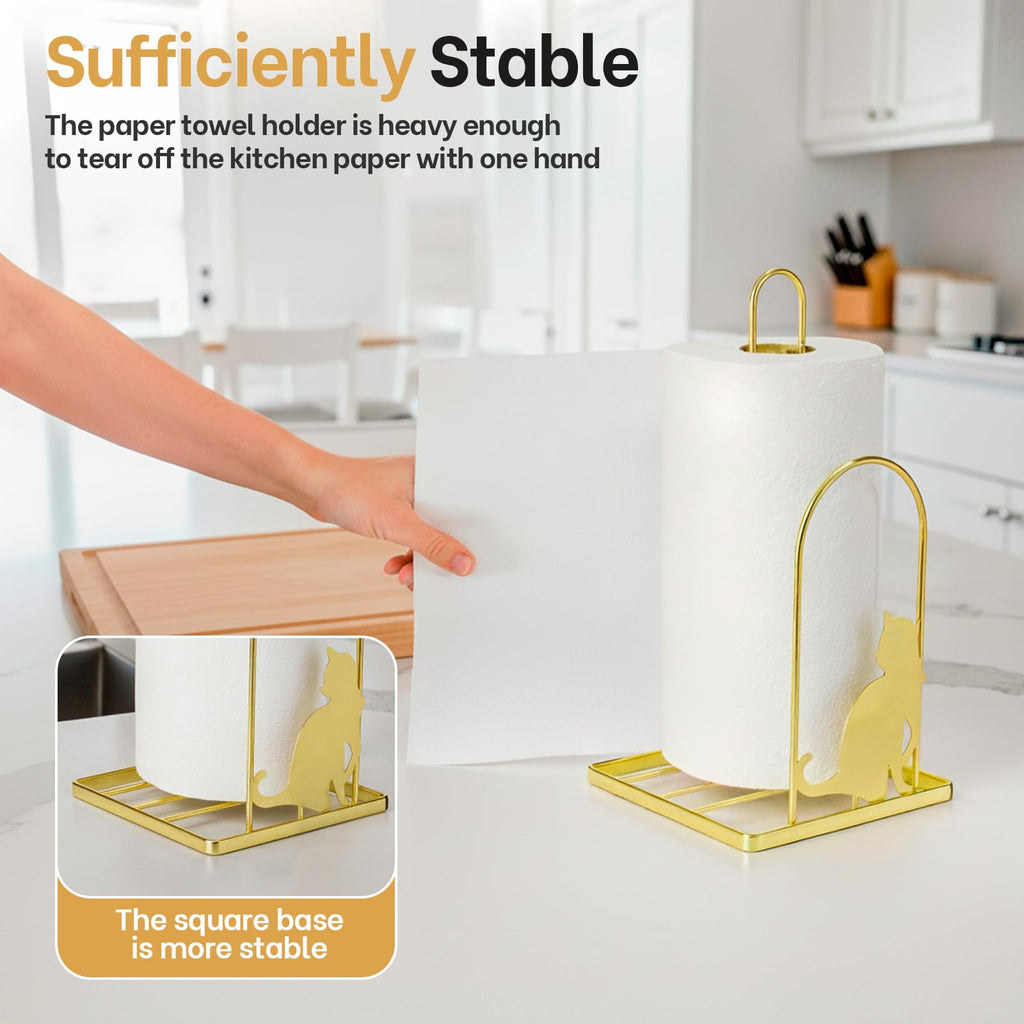 Paper Towel Holder, Kitchen Countertop Paper Towel Stand, Fits Standard Jumbo Roll in Dining Table or Bathroom, Metal Toilet Paper Dispenser with Heavy Duty Base (Black)