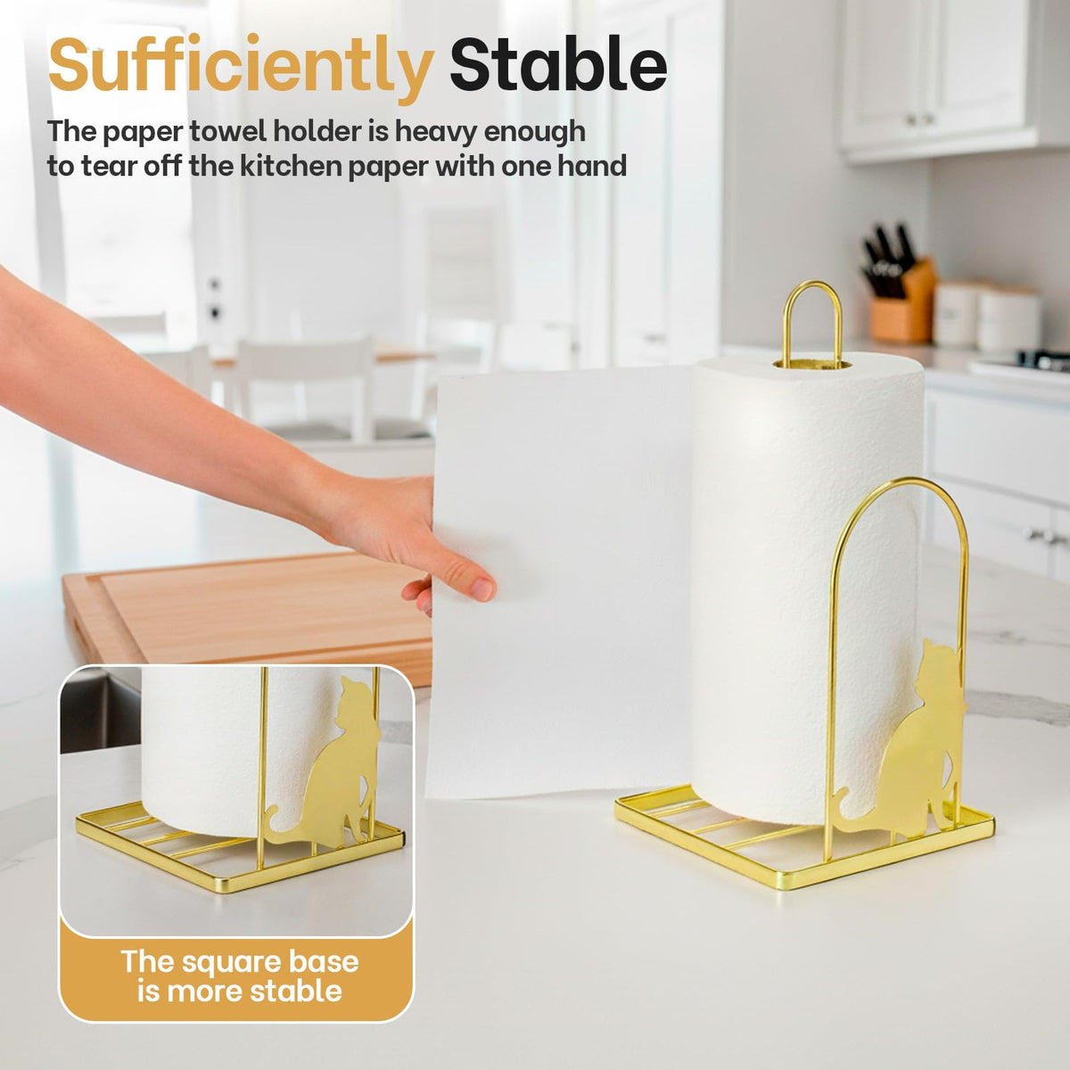 Paper Towel Holder, Kitchen Countertop Paper Towel Stand, Fits Standard Jumbo Roll in Dining Table or Bathroom, Metal Toilet Paper Dispenser with Heavy Duty Base (Black)