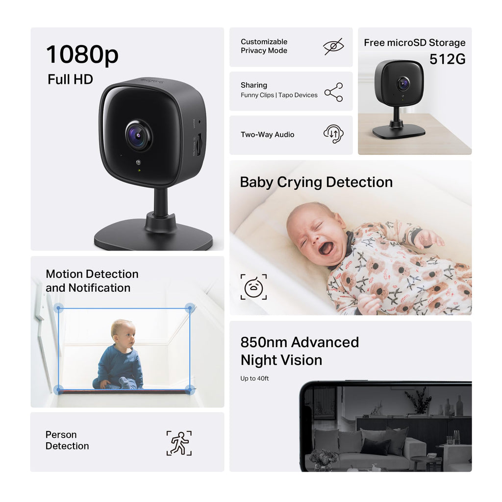 Tapo 1080P Indoor Security Camera, Baby Monitor, Dog Camera, C100(4-Pack)