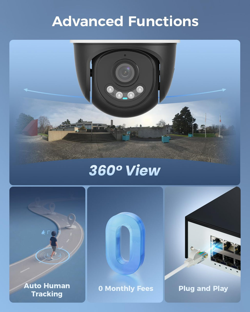 Hiseeu 4K PoE Security Camera System 8pcs PoE PTZ Cameras,360° View