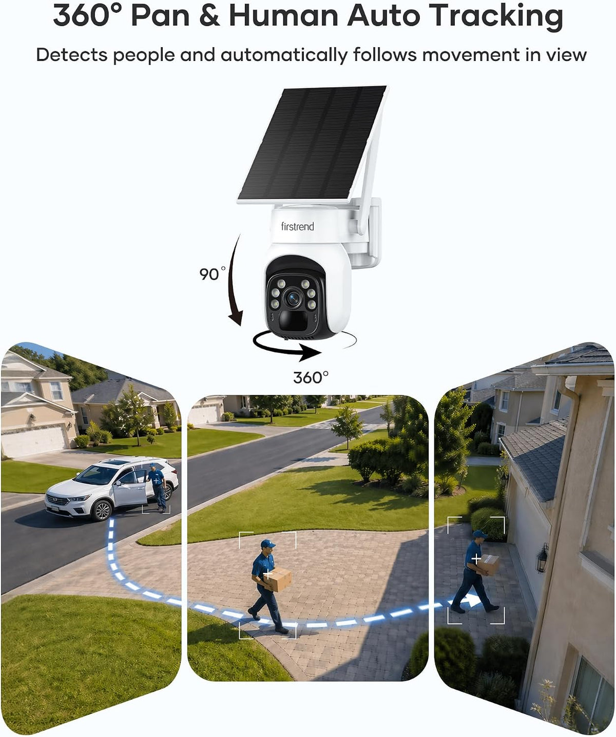 firstrend 2K QHD Solar Security Cameras Wireless Outdoor, Solar Powered