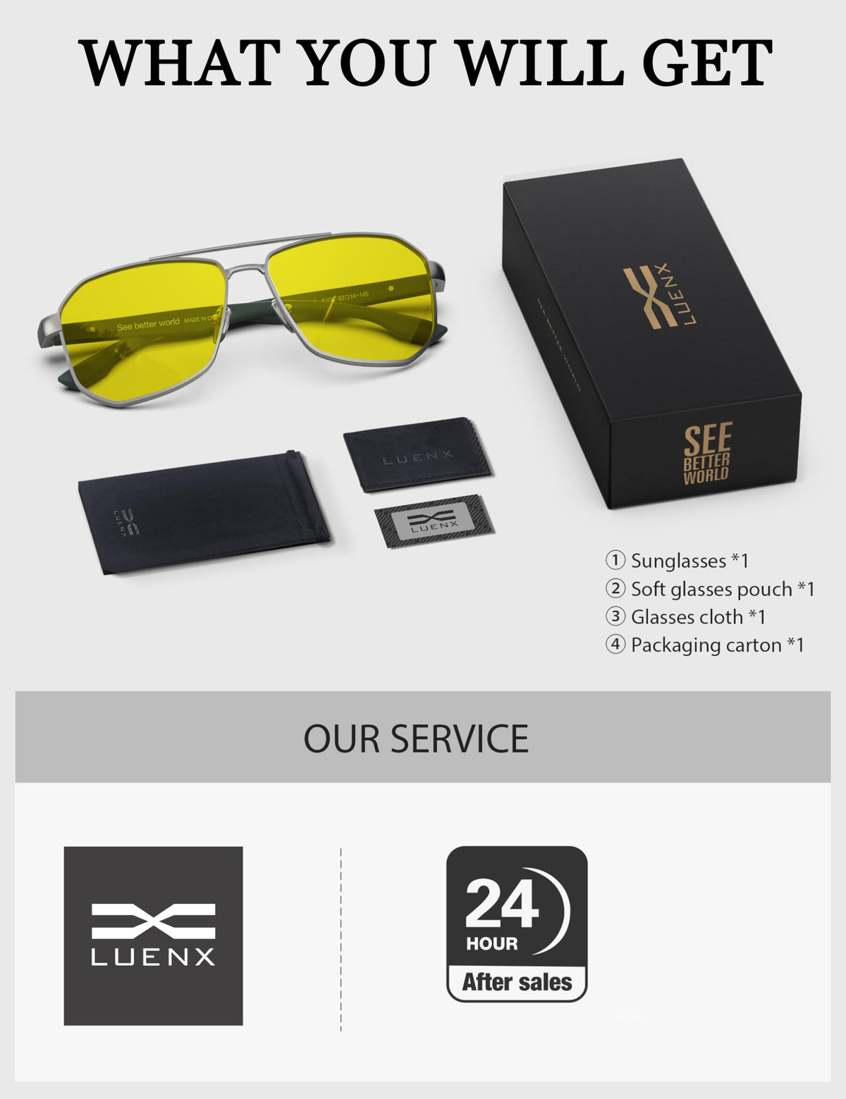 LUENX Aviator Polarized Sunglasses for Men: Square UV400 Driving