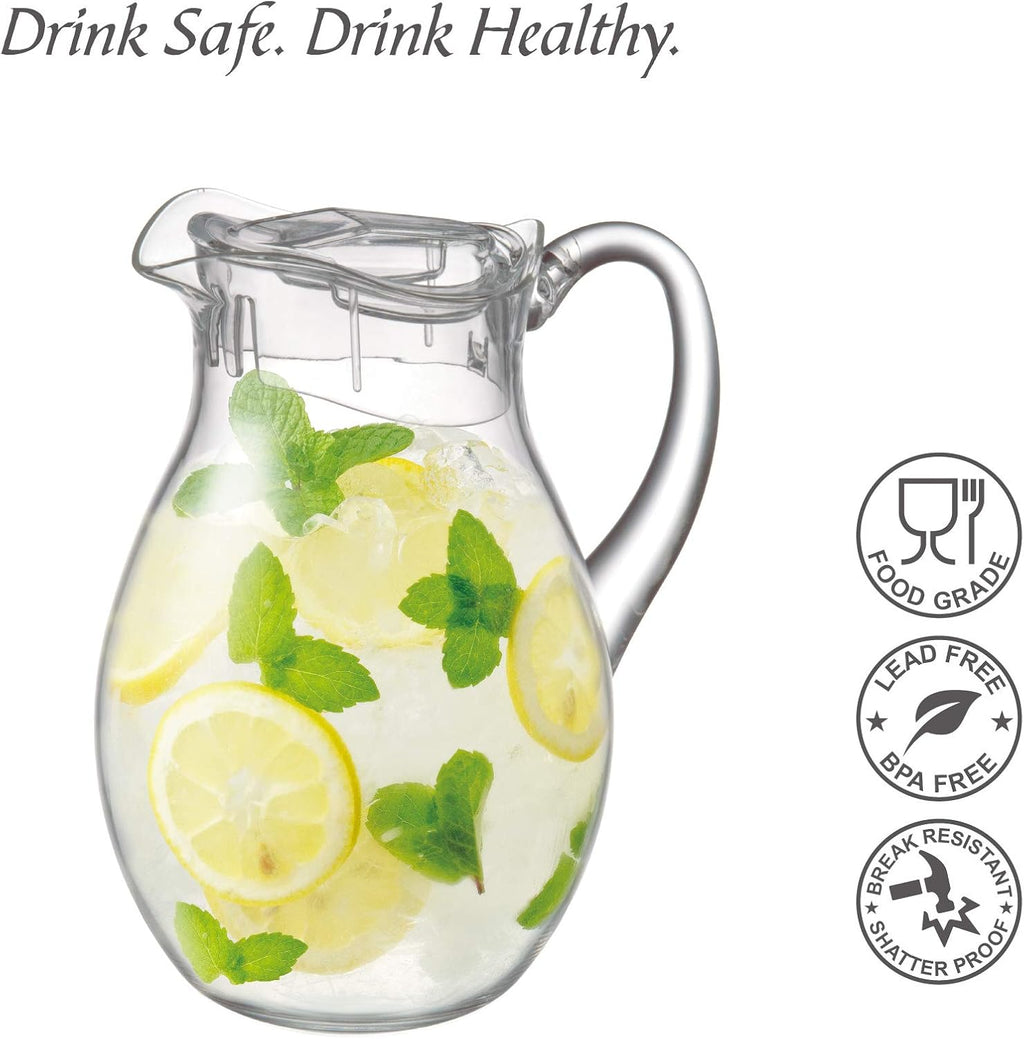 Bubbly - Plastic Pitcher (64 oz, 2 Quart), Clear Water Pitcher with Lid, Fridge Jug, BPA-Free, Shatter-Proof, Great for Iced Tea, Sangria, Lemonade, Juice, Milk, and More