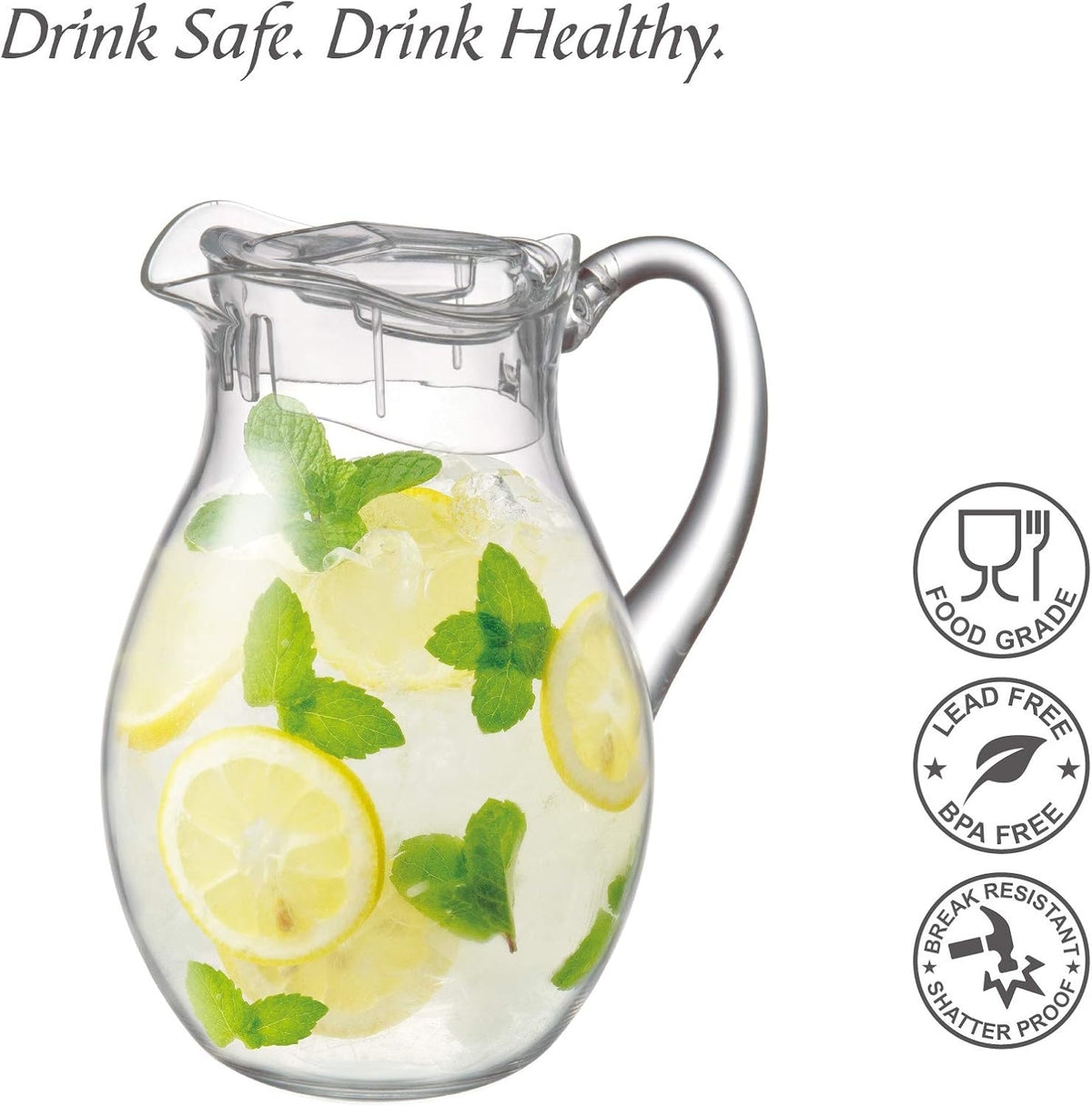 Bubbly - Plastic Pitcher (64 oz, 2 Quart), Clear Water Pitcher with Lid, Fridge Jug, BPA-Free, Shatter-Proof, Great for Iced Tea, Sangria, Lemonade, Juice, Milk, and More