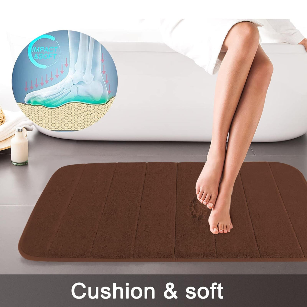 Yimobra Memory Foam Bath Mat Set 3 Pieces- Super Soft Absorbent Quick Dry Bathroom Rug Sets, Machine Washable Non Slip Floor Carpet for Tub Shower, Vanity & Toilet Base, Gray