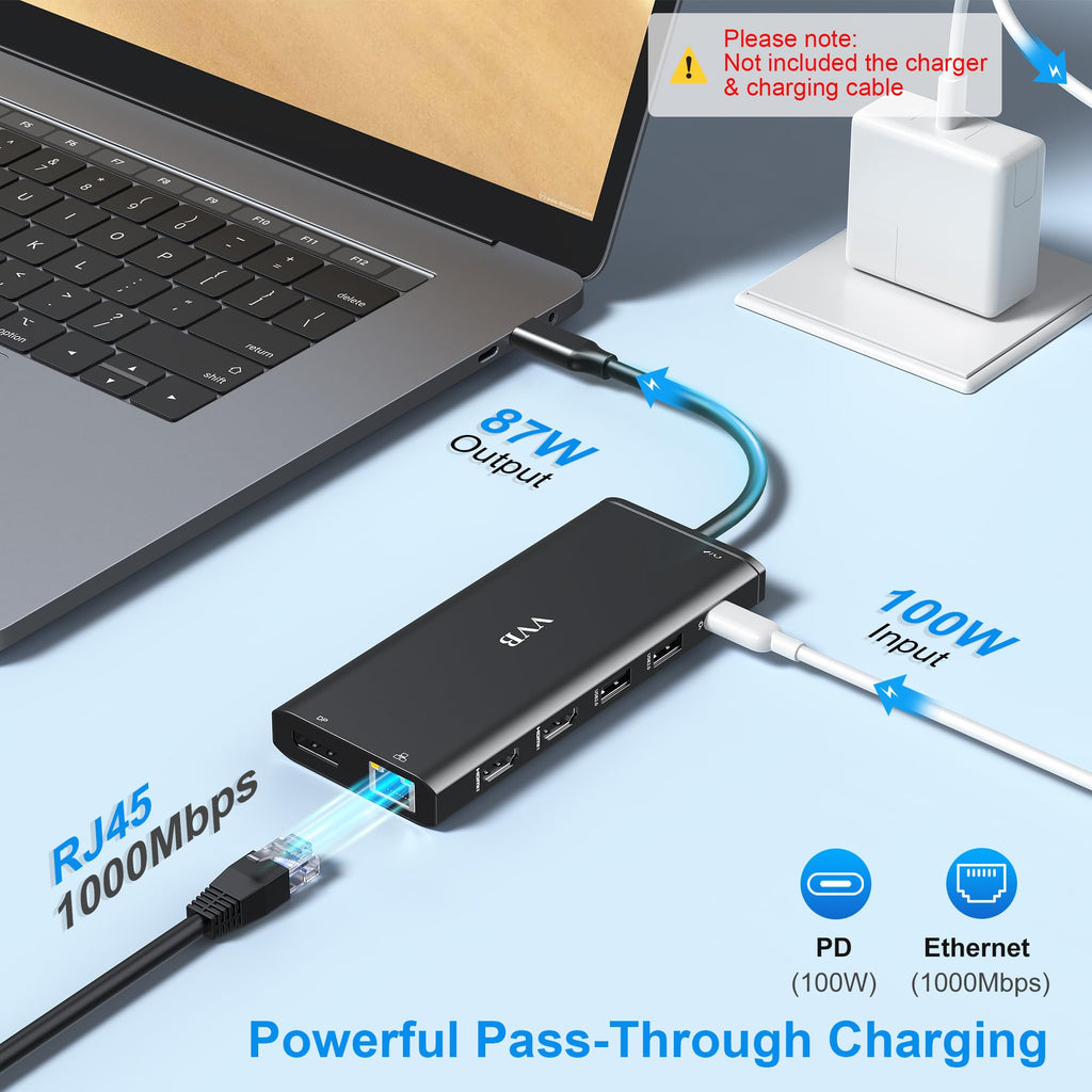 USB C Laptop Docking Station Dual Monitor HDMI USB C Hub Multiport Adapter
