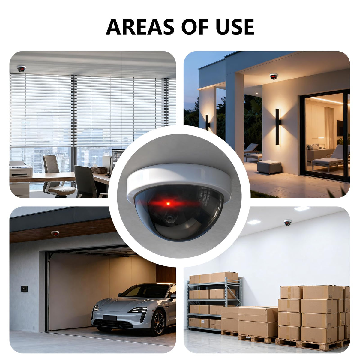 WALI CCTV Dome Fake Camera with Flashing Red Light, 2 Pack, White (SDW-2)
