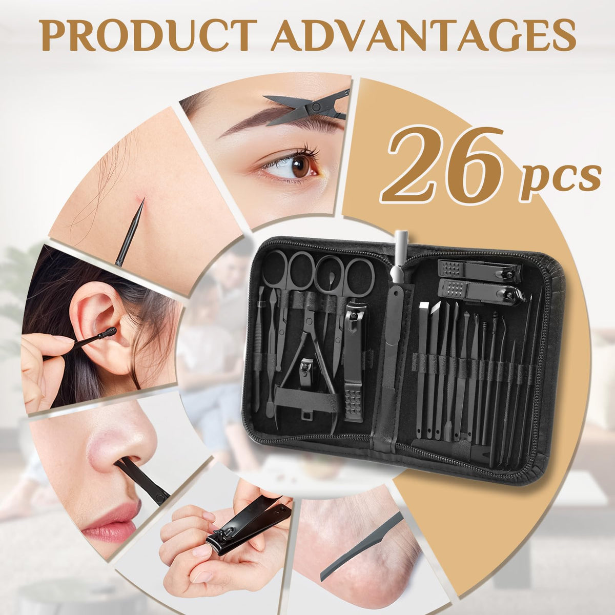 MINKINH Manicure Set Nail Clippers Set Pedicure Kit, 26-Piece Brown
