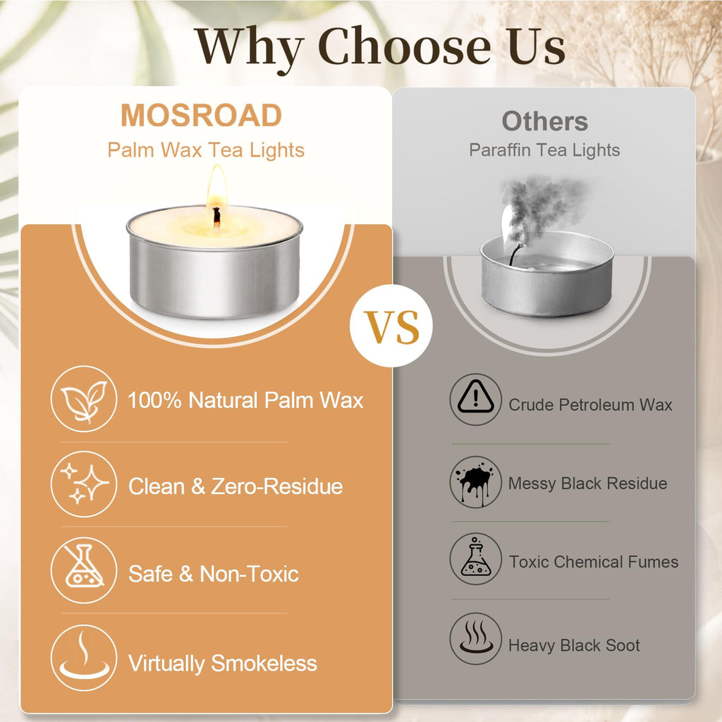 Tea Lights Candles 80 Pack, 4 Hour Palm Wax Tealight Candle Set